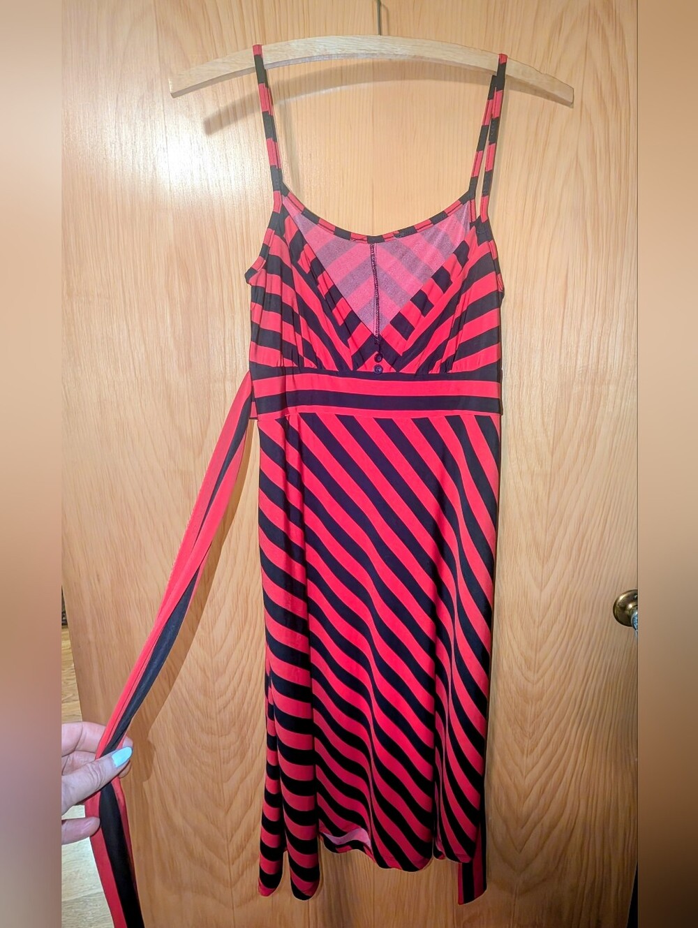Striped Spaghetti-Strap Maxi Dress - Red & Black